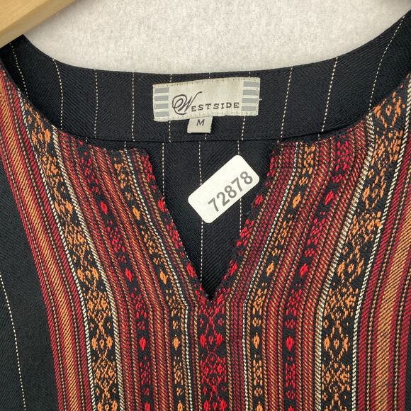 WESTSIDE Tunic M Woolen Kurta Southwestern Striped Split Neck 3/4 Sleeve Black - Picture 13 of 13
